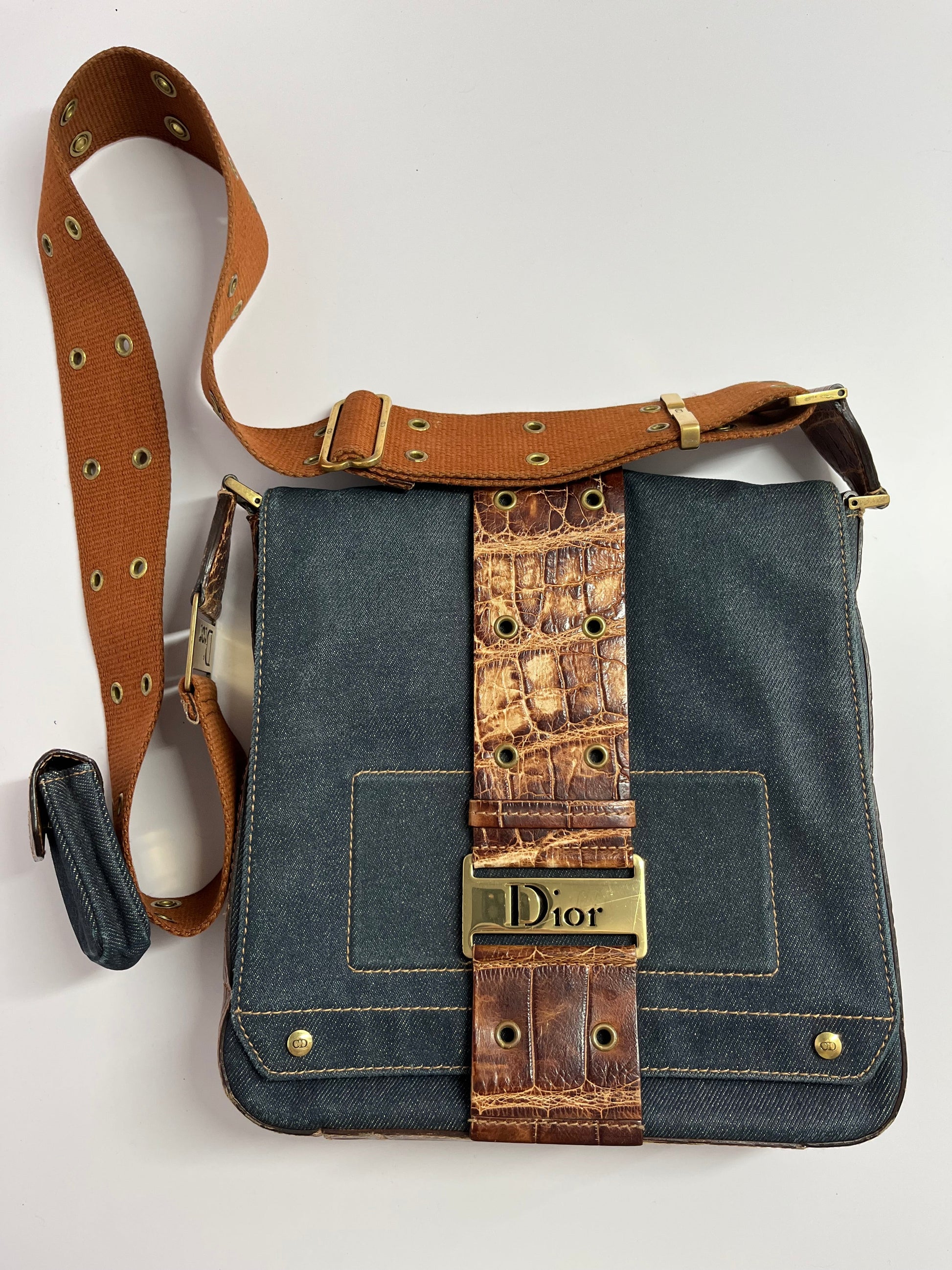 Dior blue denim leather shoulder bag