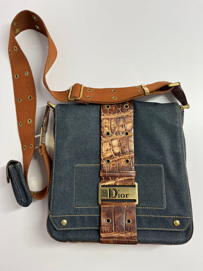 Dior blue denim leather shoulder bag