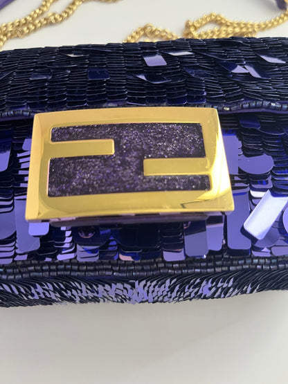 Fendi baguette mini purple sequin gold hardware shoulder bag