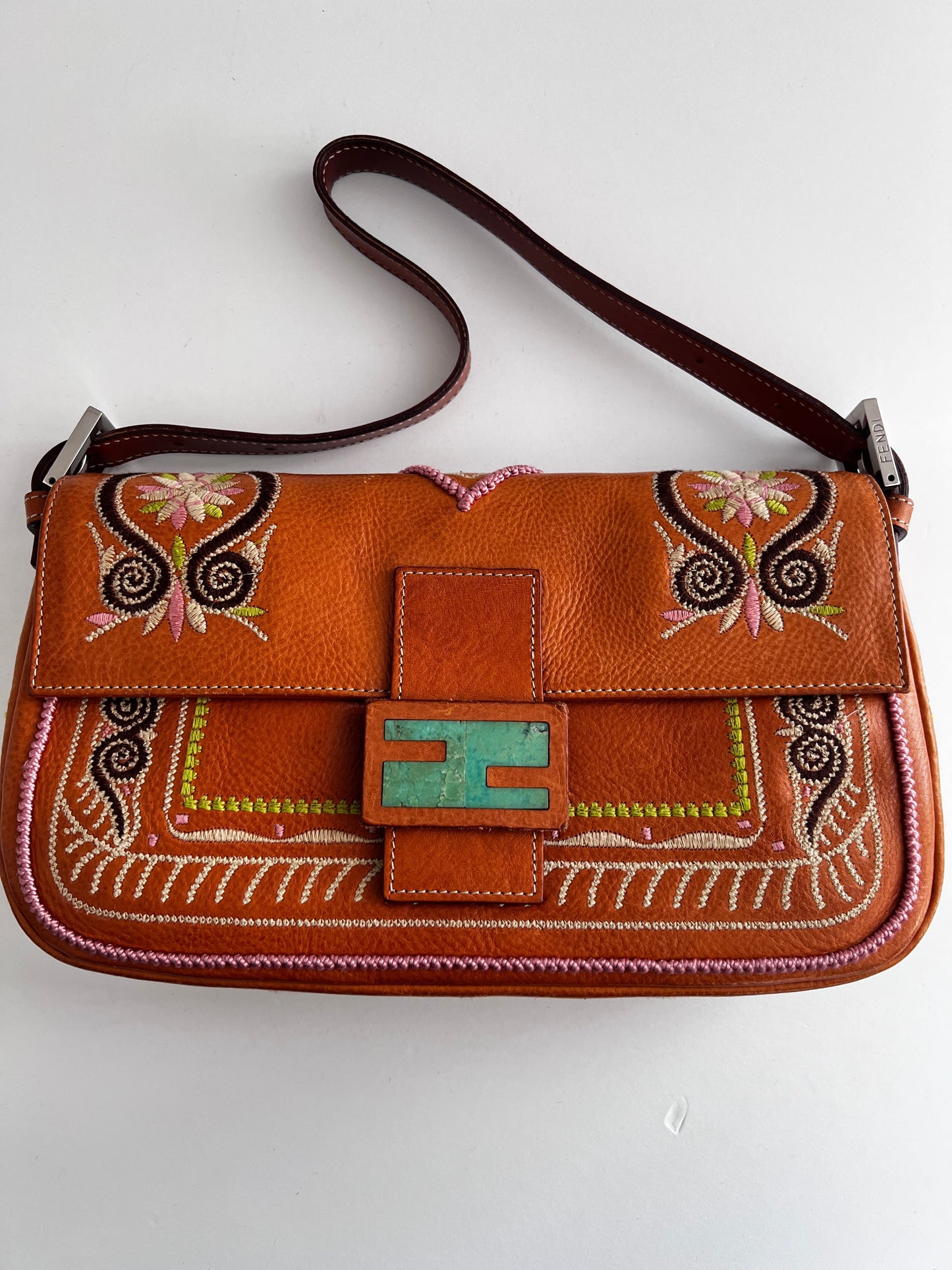 Fendi embroidered leather baguette