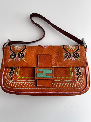 Fendi embroidered leather baguette