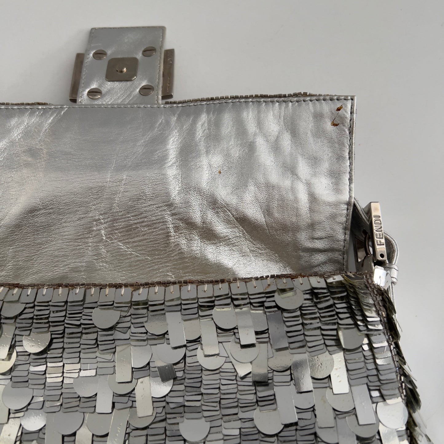 Vintage Fendi silver sequin baguette