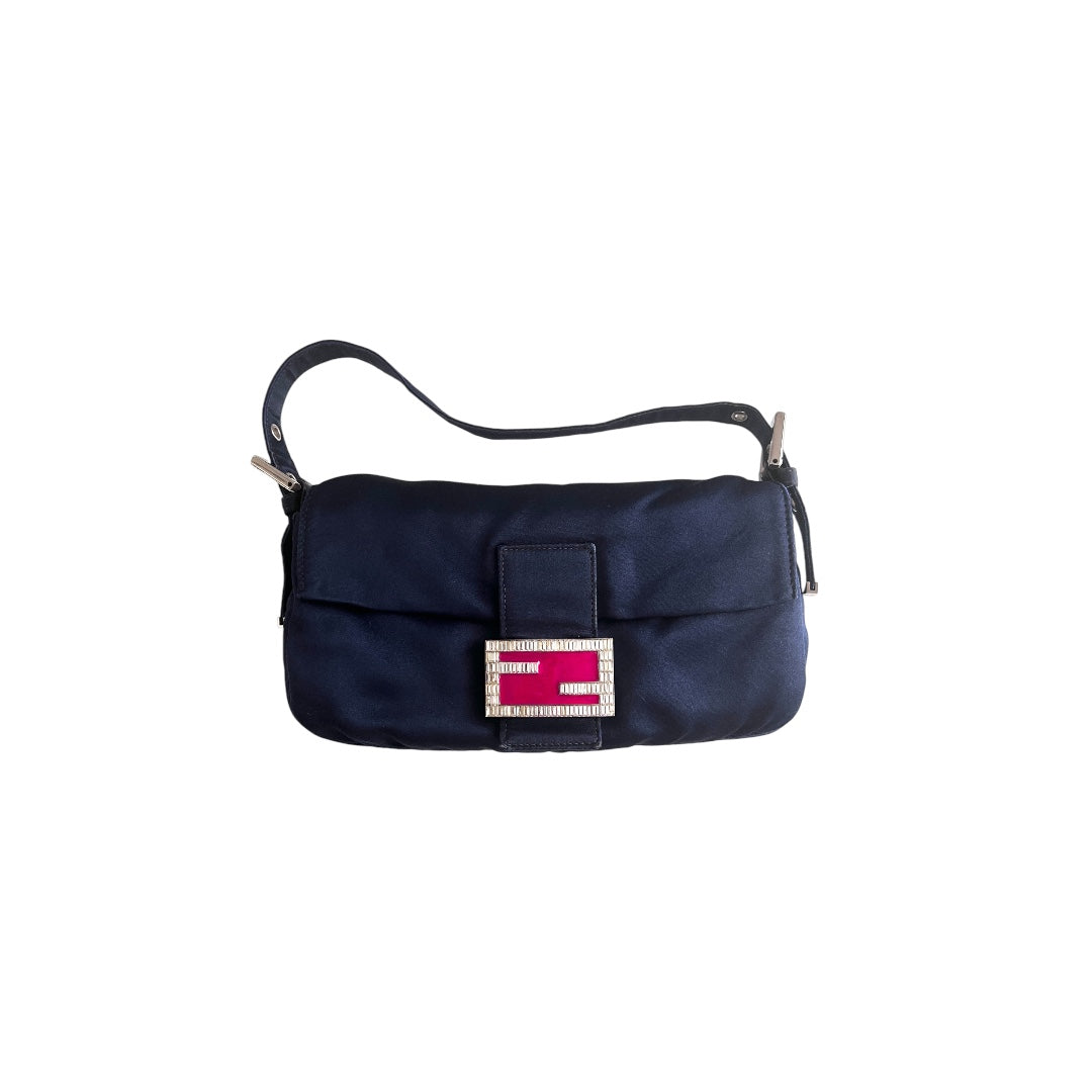 Fendi Vintage Fendi navy satin baguette