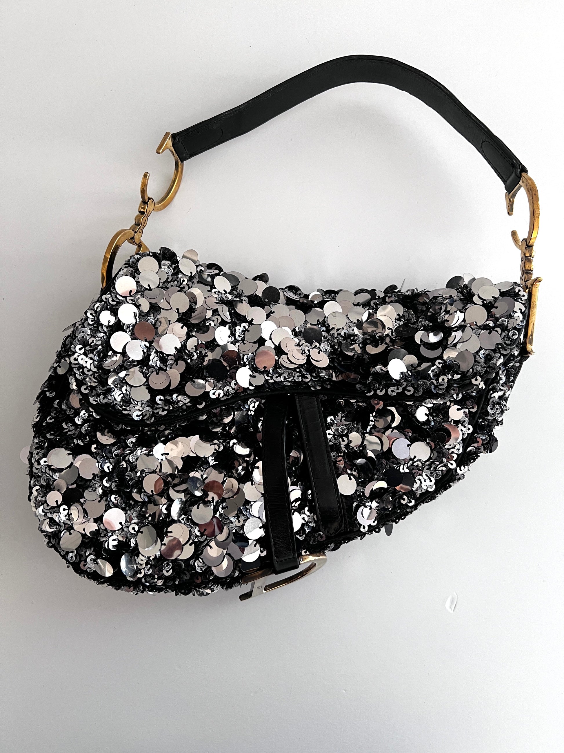 Dior silver sequin saddle bag