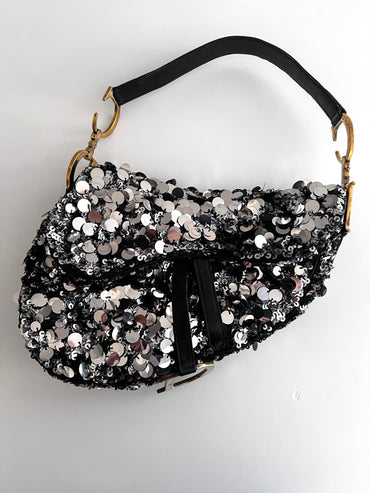 Dior silver sequin saddle bag
