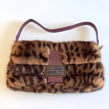 Vintage Fendi Cheetah Print Mink Fur Baguette