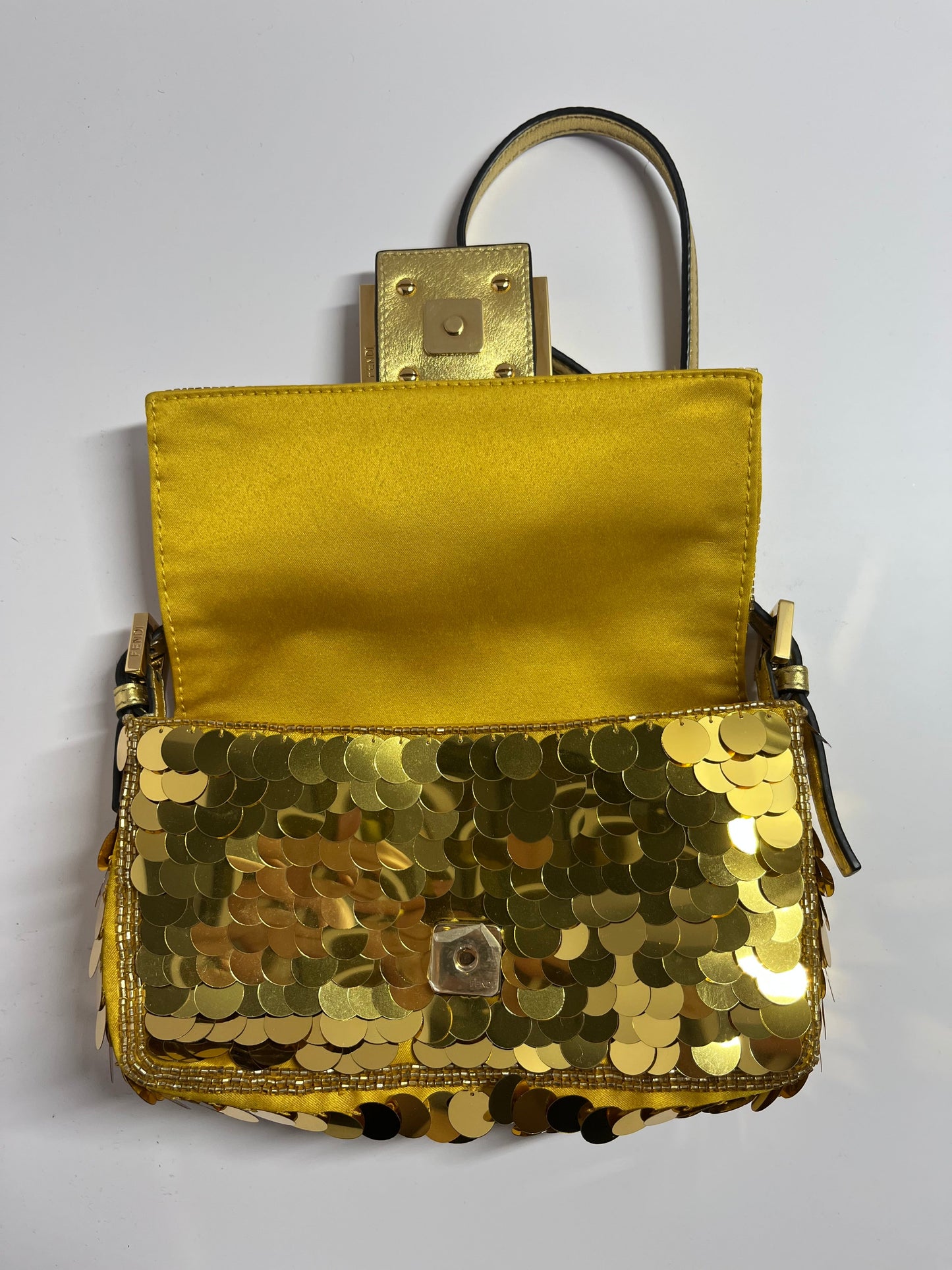 Fendi baguette mini gold sequins shoulder bag