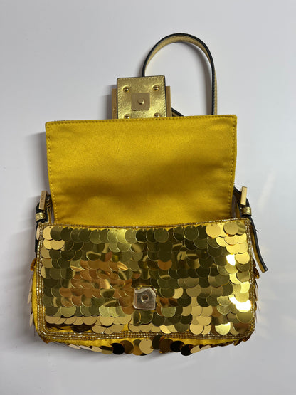 Fendi baguette mini gold sequins shoulder bag