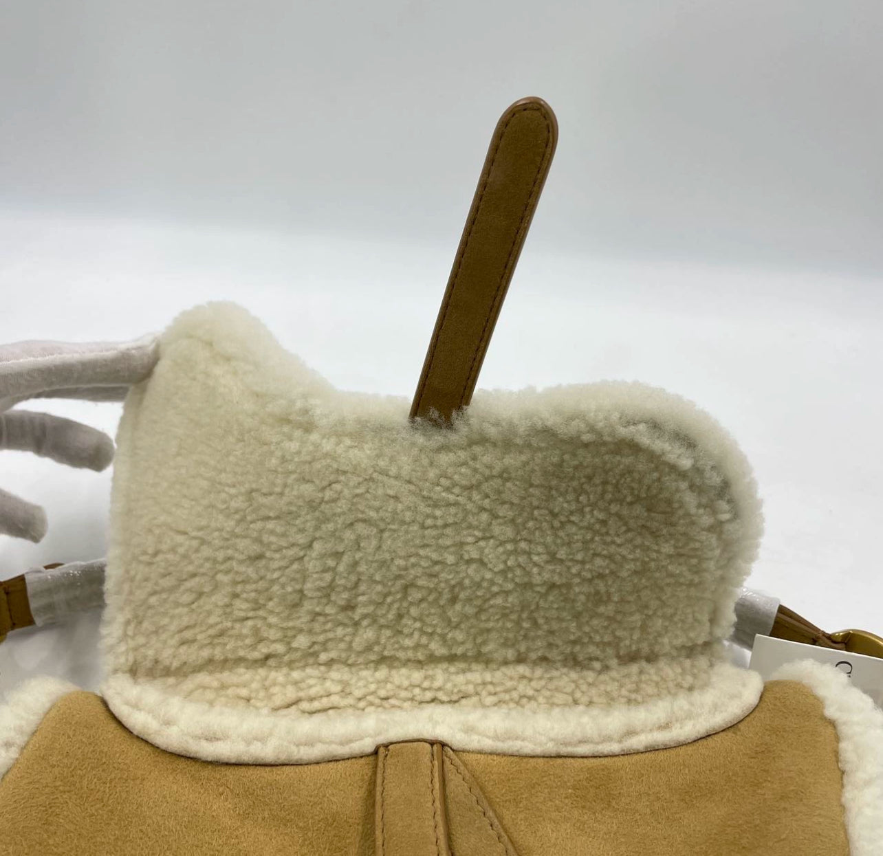 NWT!Dior caramel shearling saddle bag