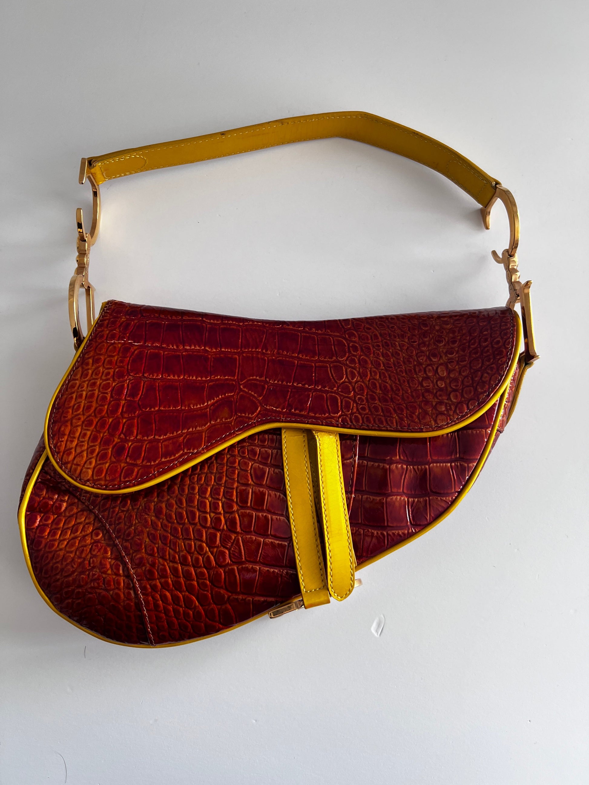 Vintage Dior crocodile embossed saddle bag