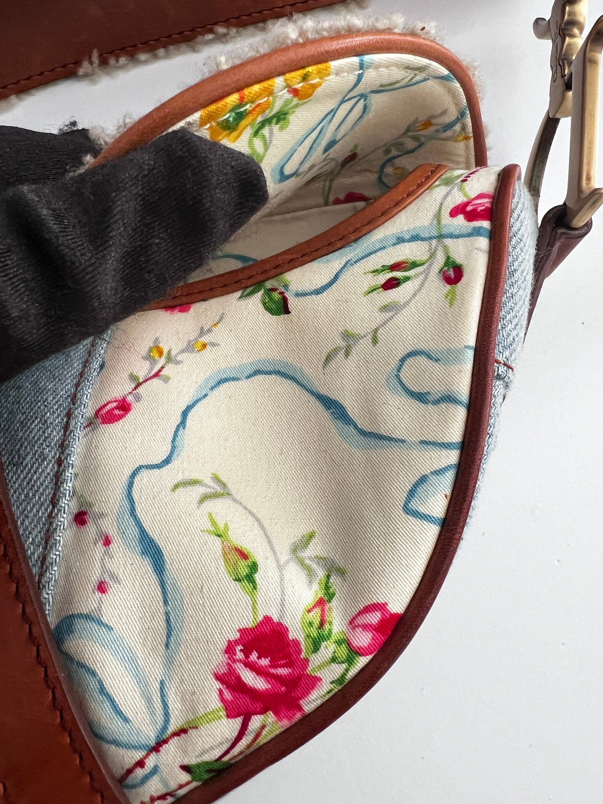 Vintage Dior denim & shearling saddle bag