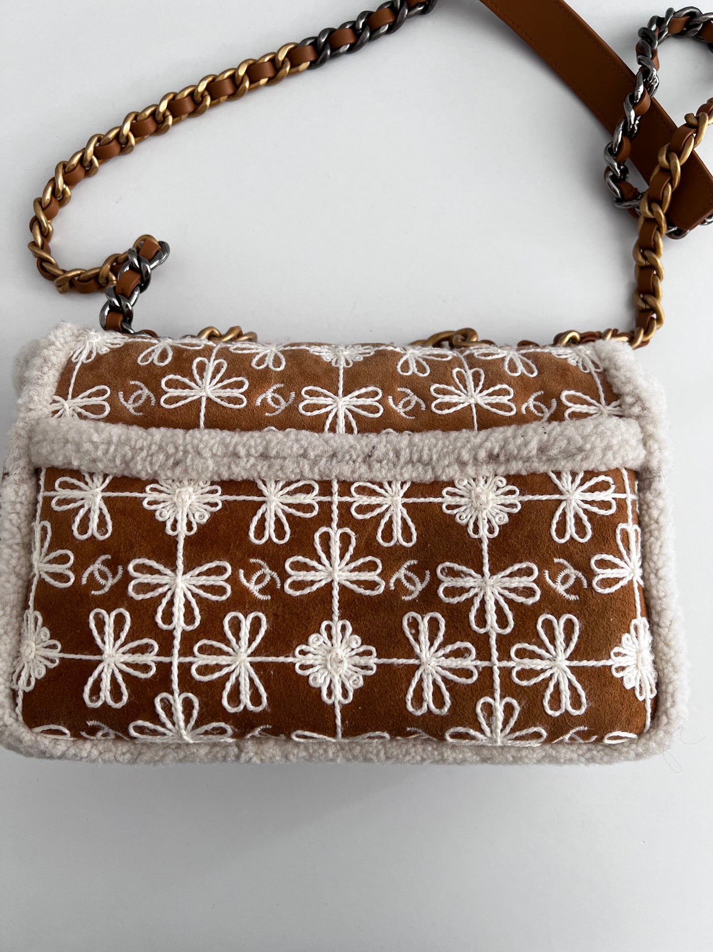 Chanel embroidered shearling 19bag