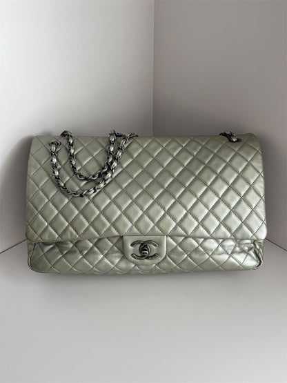 Chanel Classic Flap XXL Silver Leather Travel Bag