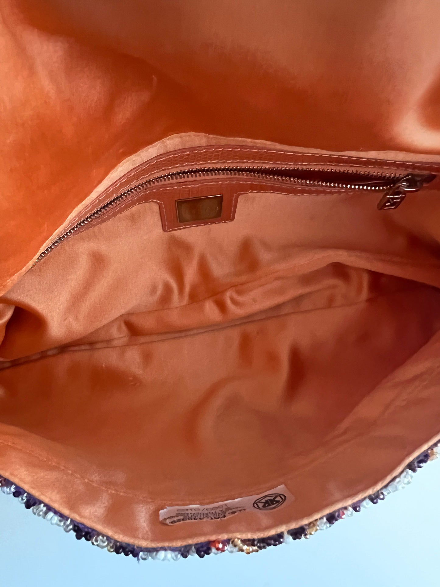 Fendi orange beaded embroidered baguette