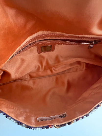 Fendi orange beaded embroidered baguette