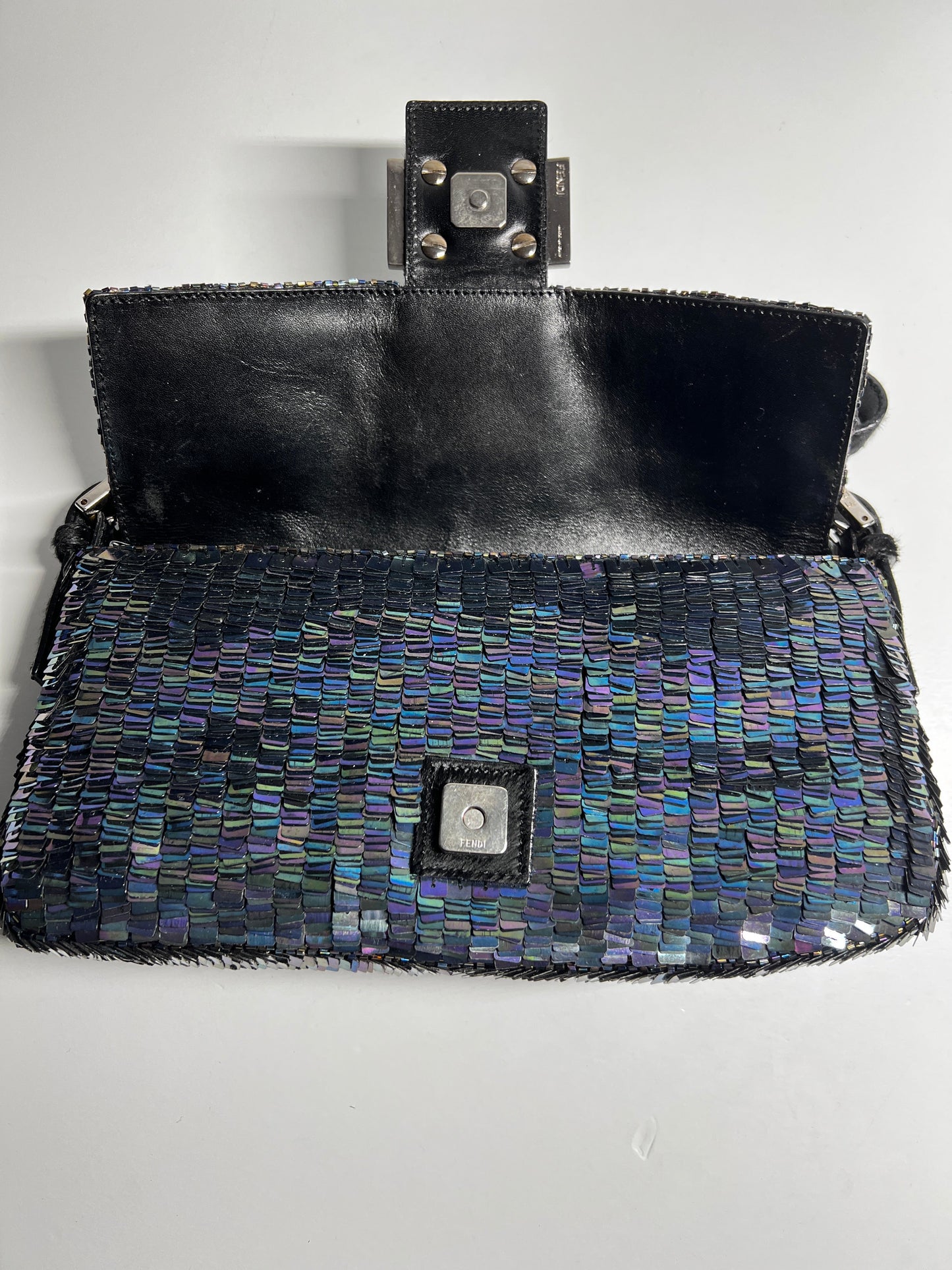 Vintage Fendi Black iridescent sequin baguette