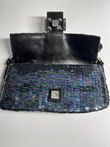 Vintage Fendi Black iridescent sequin baguette