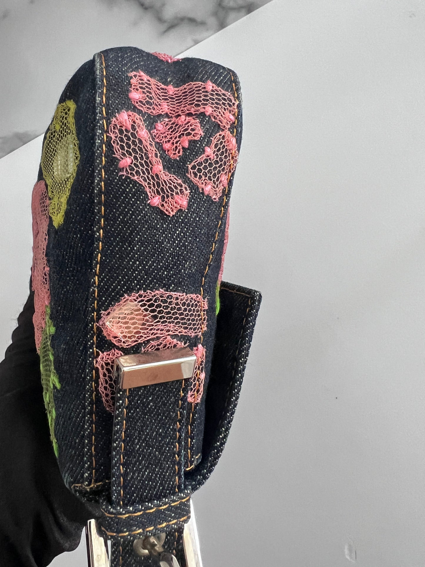 Fendi rose denim baguette