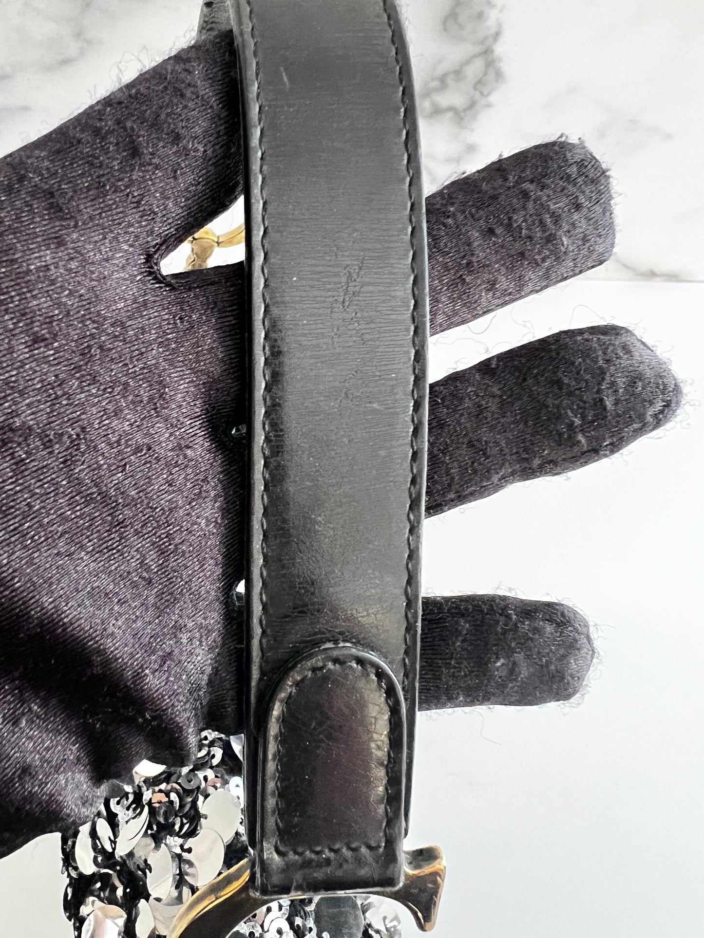 Dior silver sequin saddle bag