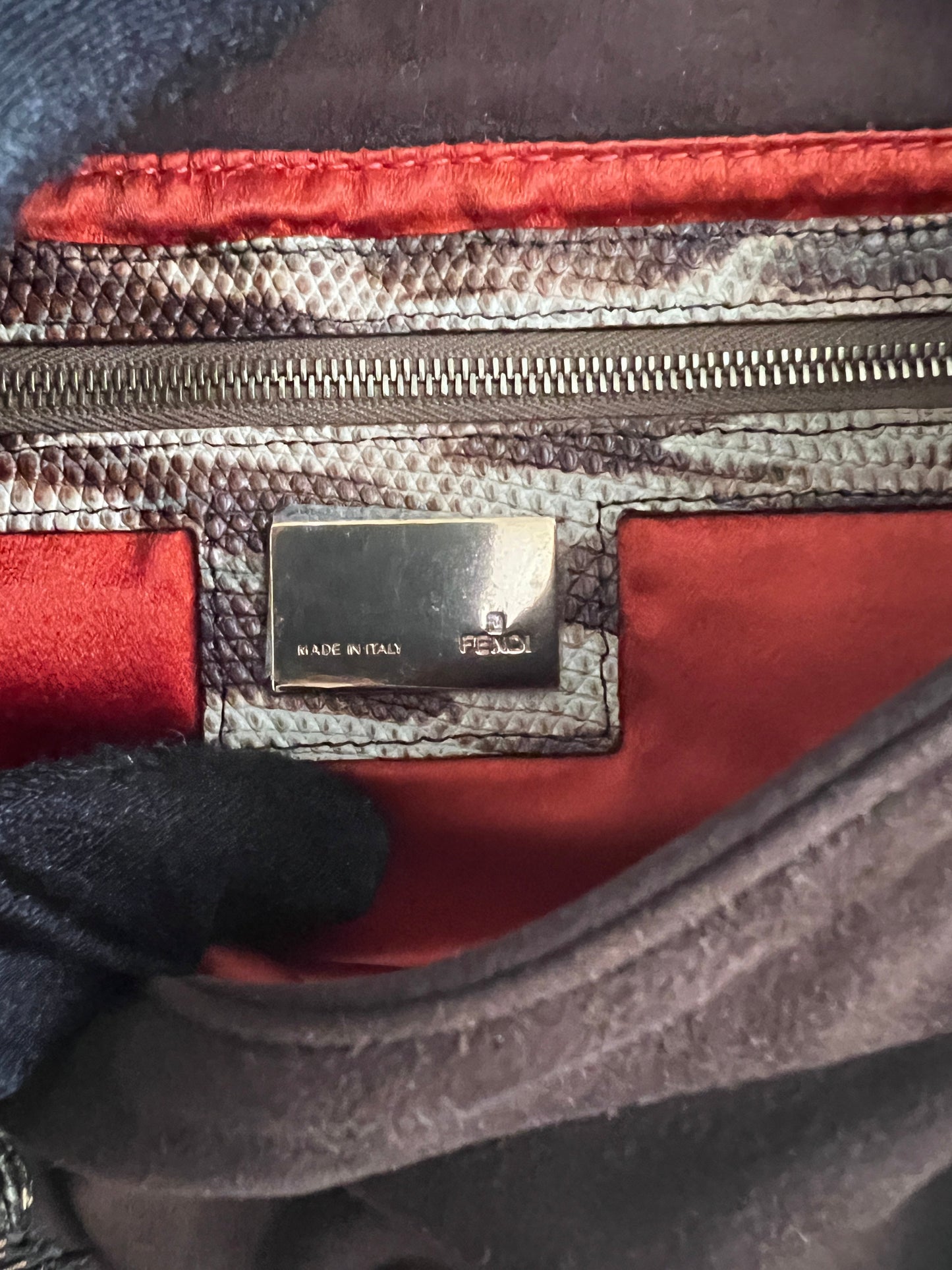 Fendi embroidered brown suede baguette