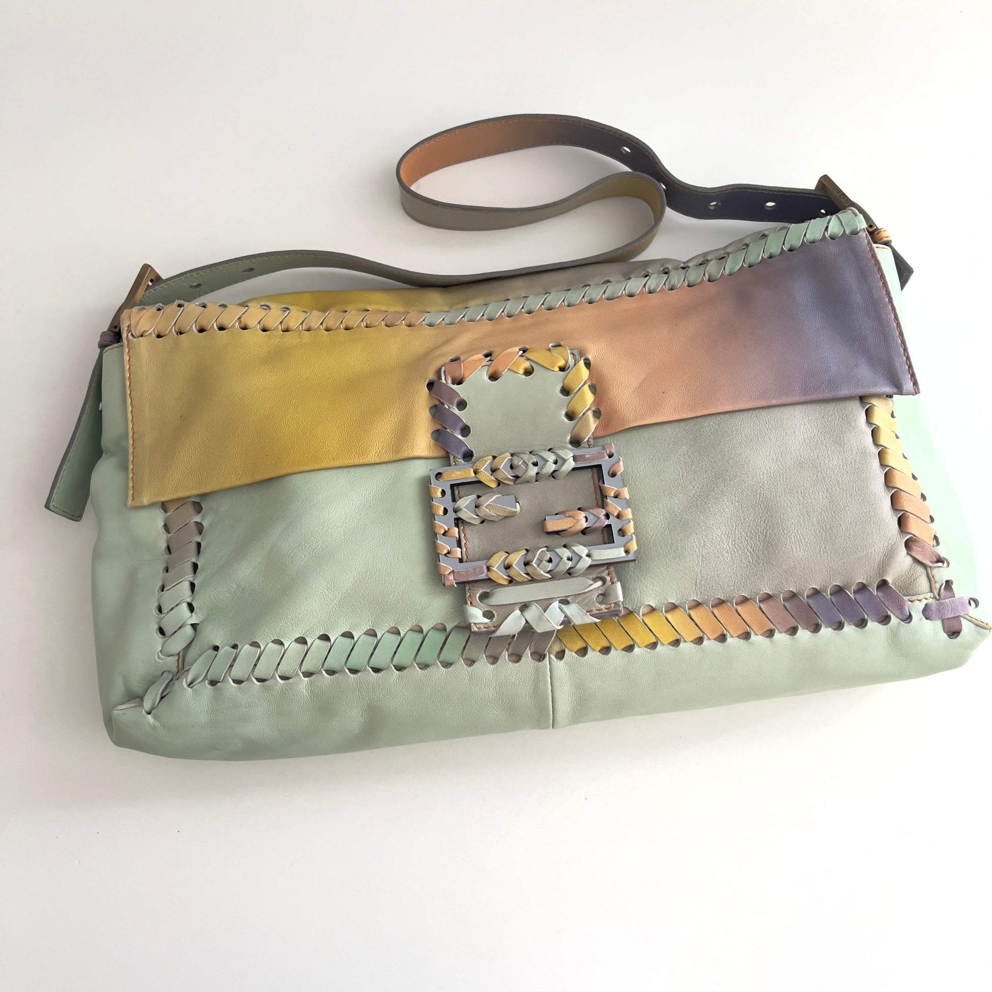 Vintage Fendi XXL Pastel Rainbow Whipstitch Baguette-A