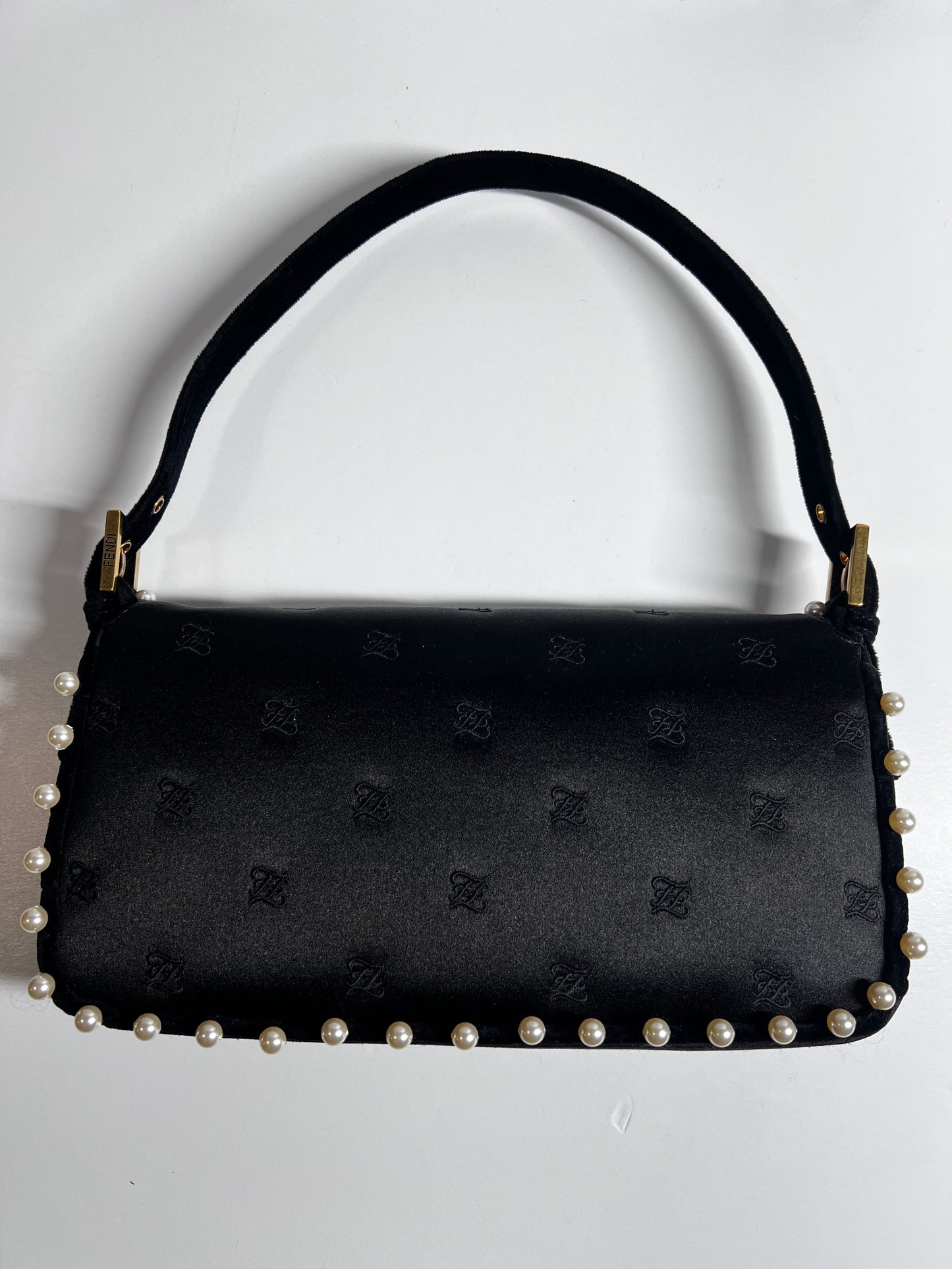 Fendi 15th anniversary satin pearl velvet baguette