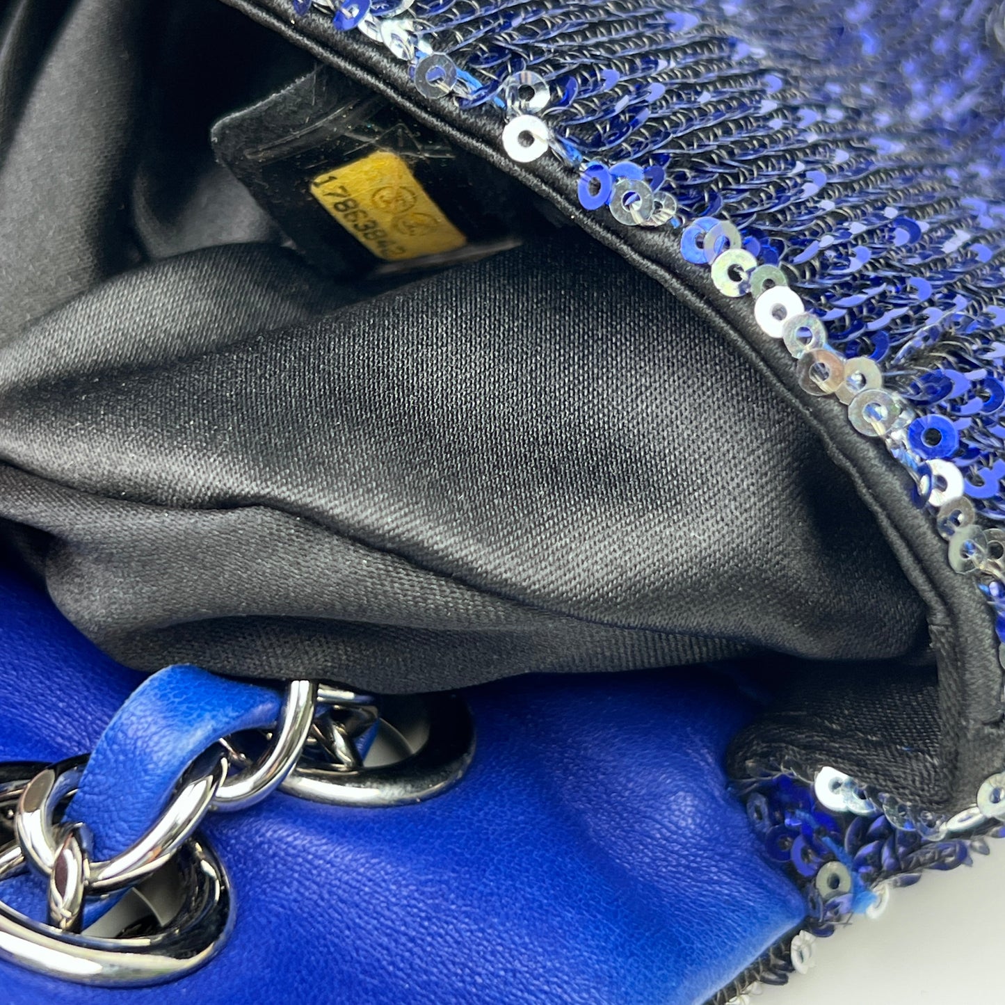 Chanel Blue marine sequin medium size single flap bag