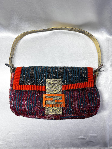 Fendi multi color lizard skin strap baguette