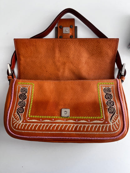 Fendi embroidered leather baguette