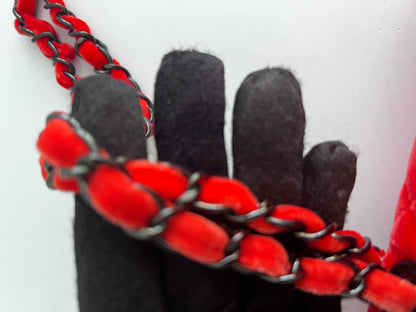 Chanel orange velvet double flap bag medium size