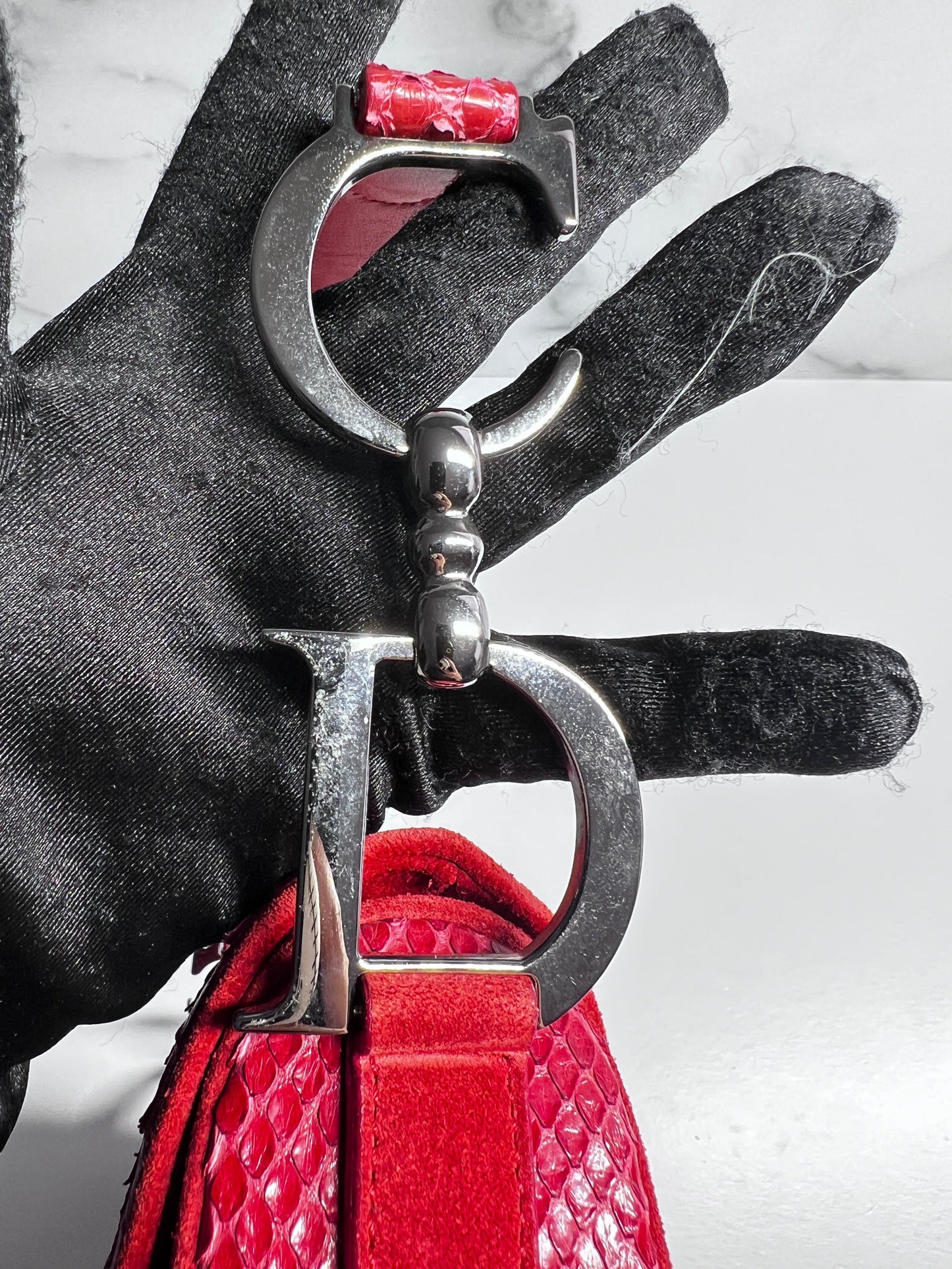 Vintage Dior red Python with suede saddle