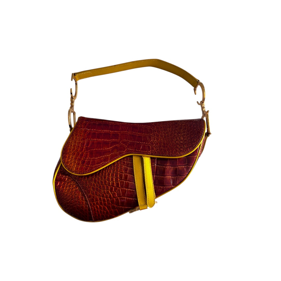 Vintage Dior crocodile embossed saddle bag