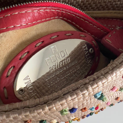 Fendi Selleria raffia floral embroidered mamma baguette.