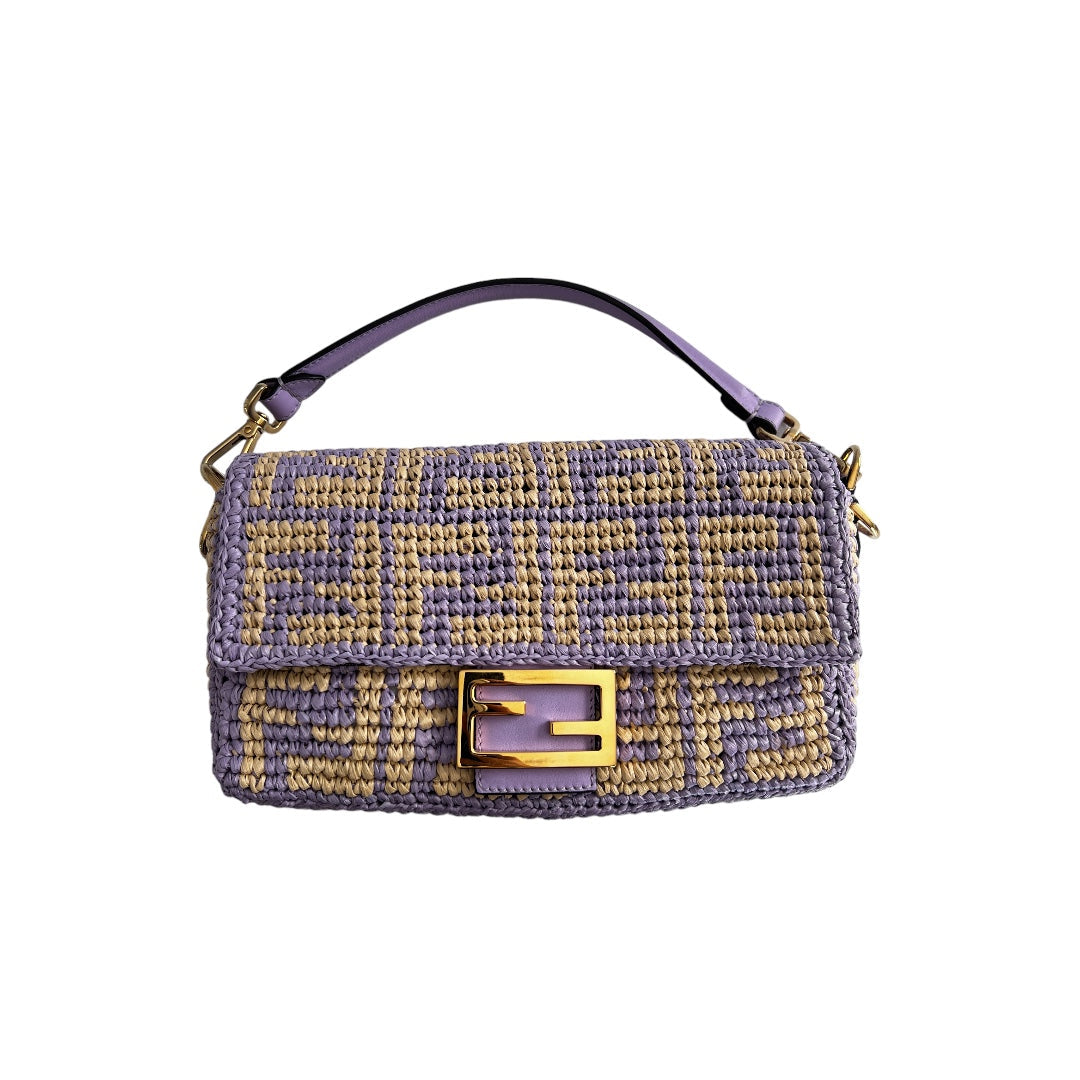 Fendi Fendi violet raffia woven baguette