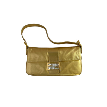 Fendi baguette vintage gold leather shoulder bag