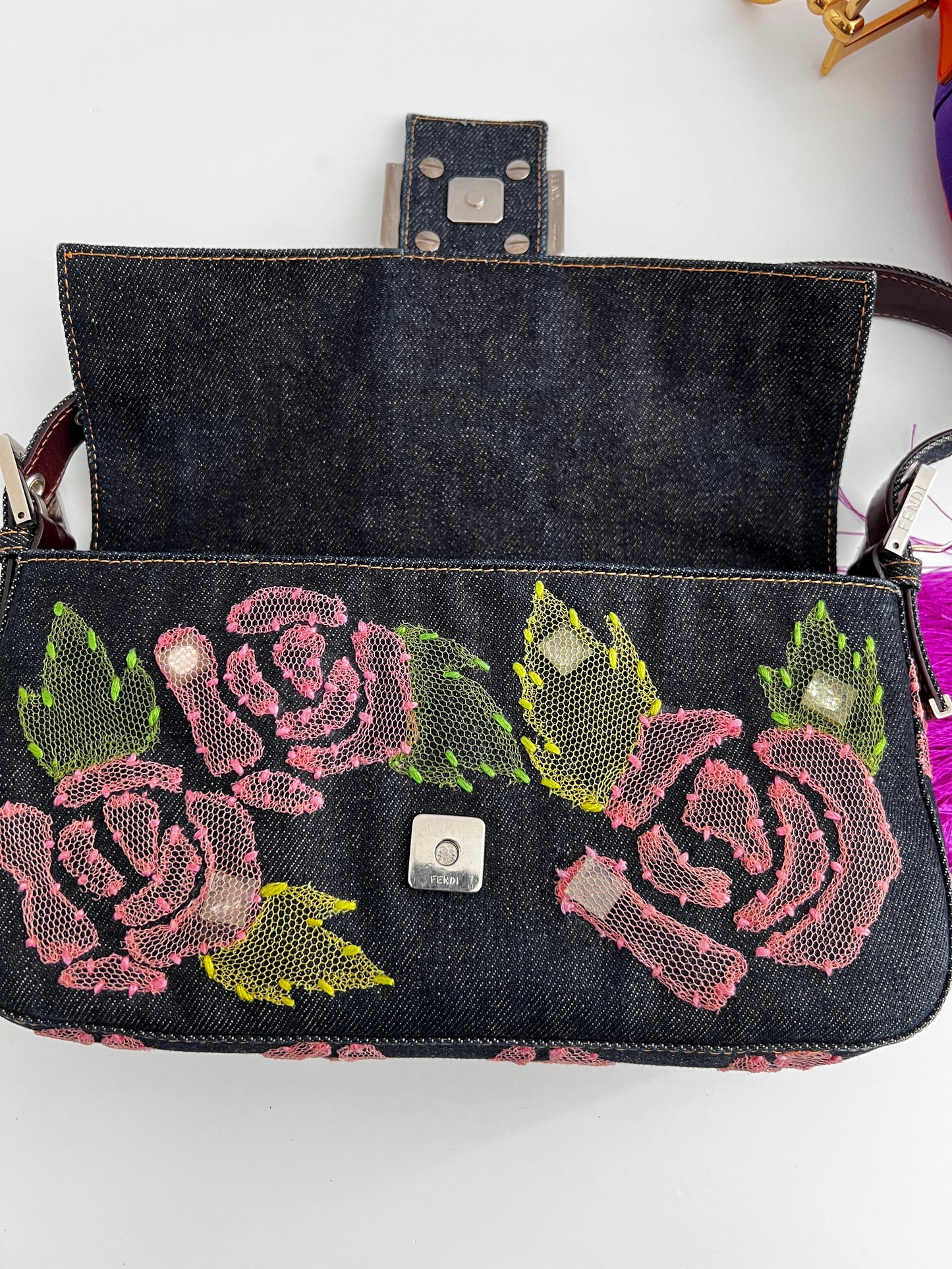 Fendi rose denim baguette