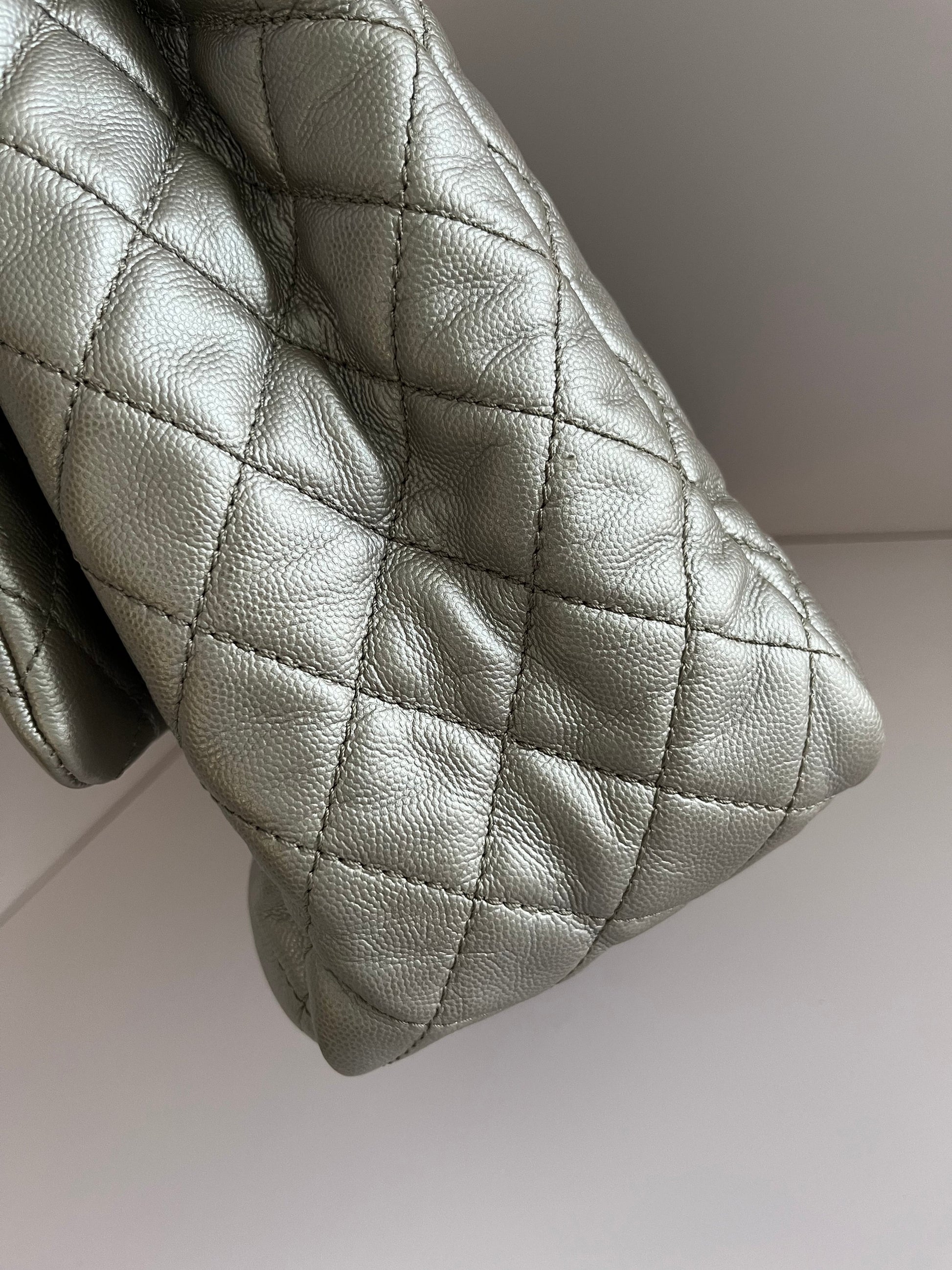 Chanel Classic Flap XXL Silver Leather Travel Bag