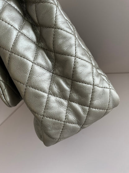 Chanel Classic Flap XXL Silver Leather Travel Bag