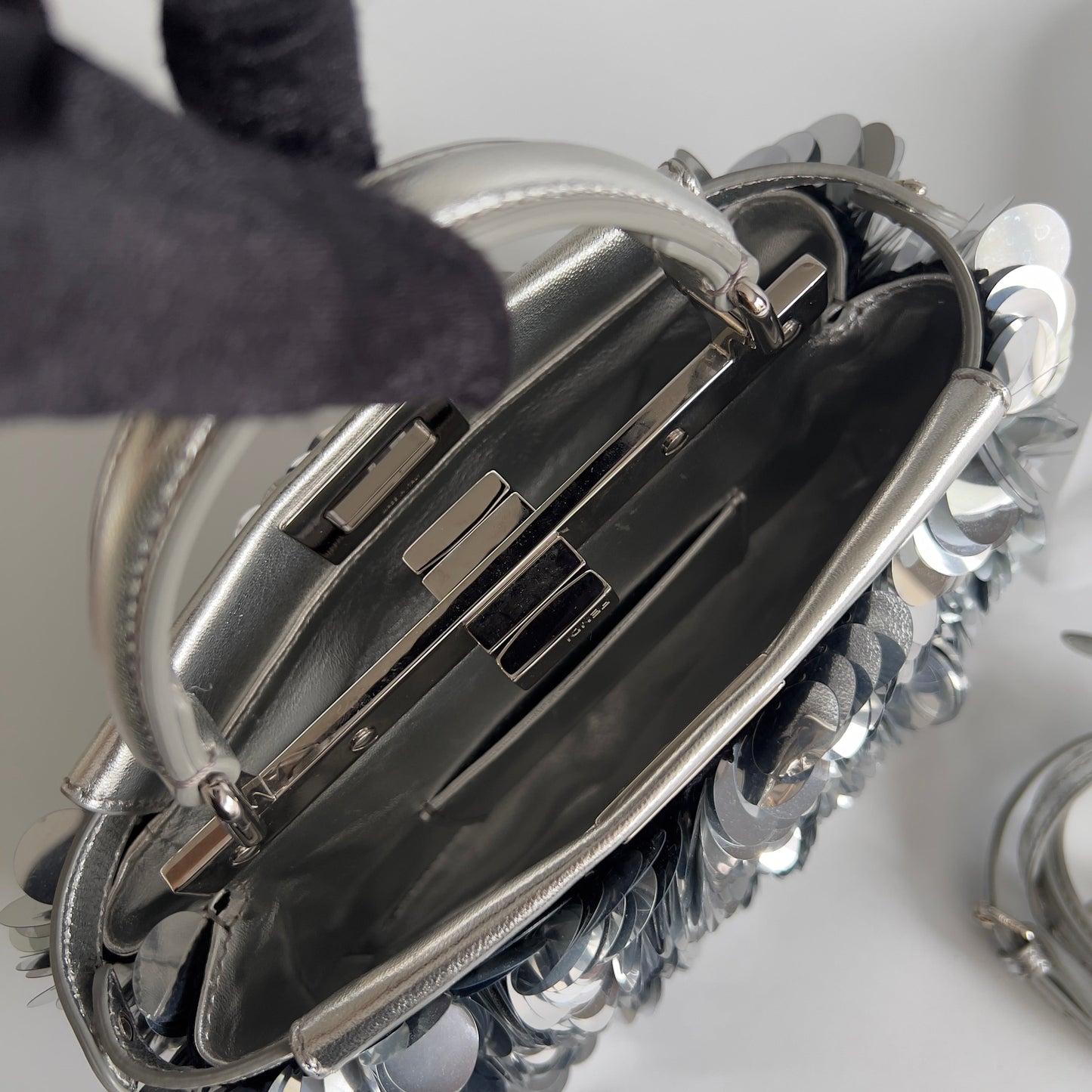 Fendi Silver Big Paillettes Small Size Peekaboo