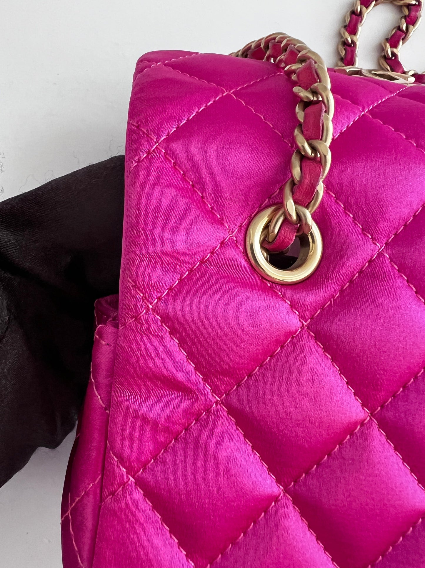Vintage Chanel pink sequin mini flap bag