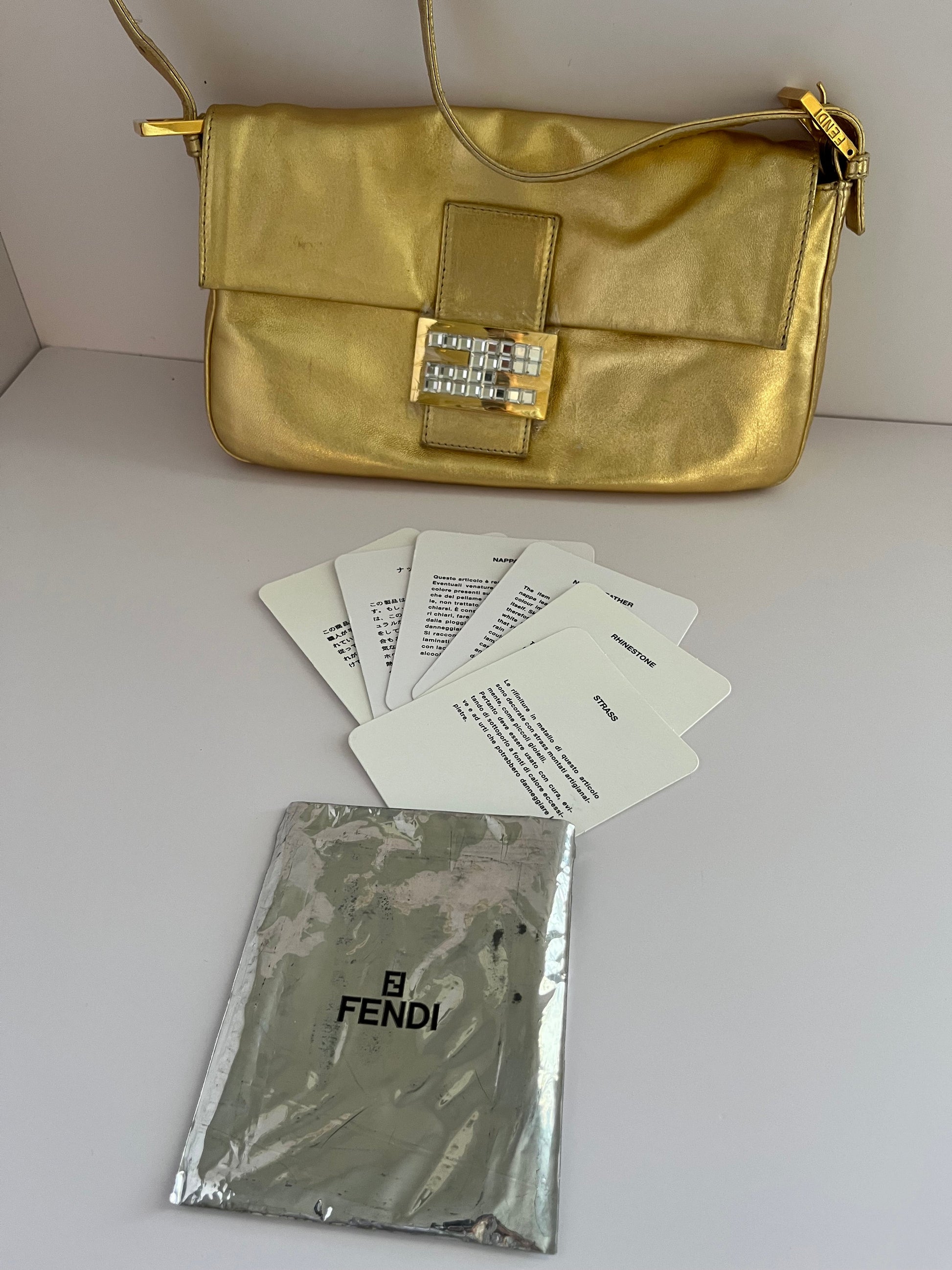 Fendi baguette vintage gold leather shoulder bag