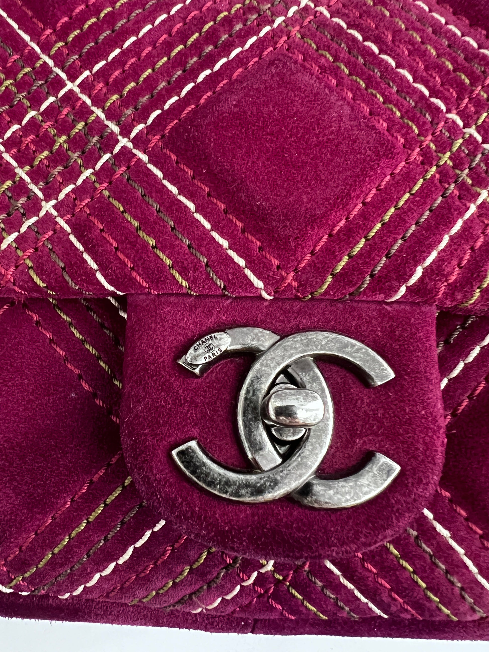 Chanel burgundy suede quilted flap bag
