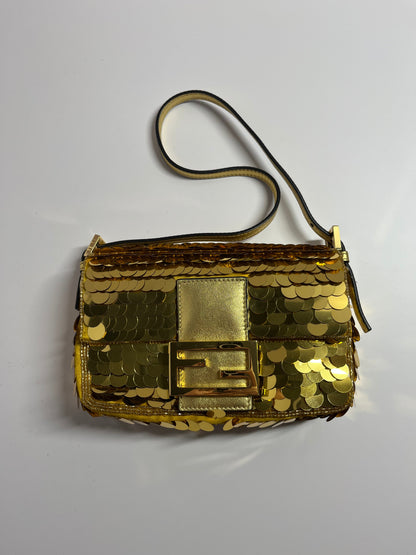Fendi baguette mini gold sequins shoulder bag