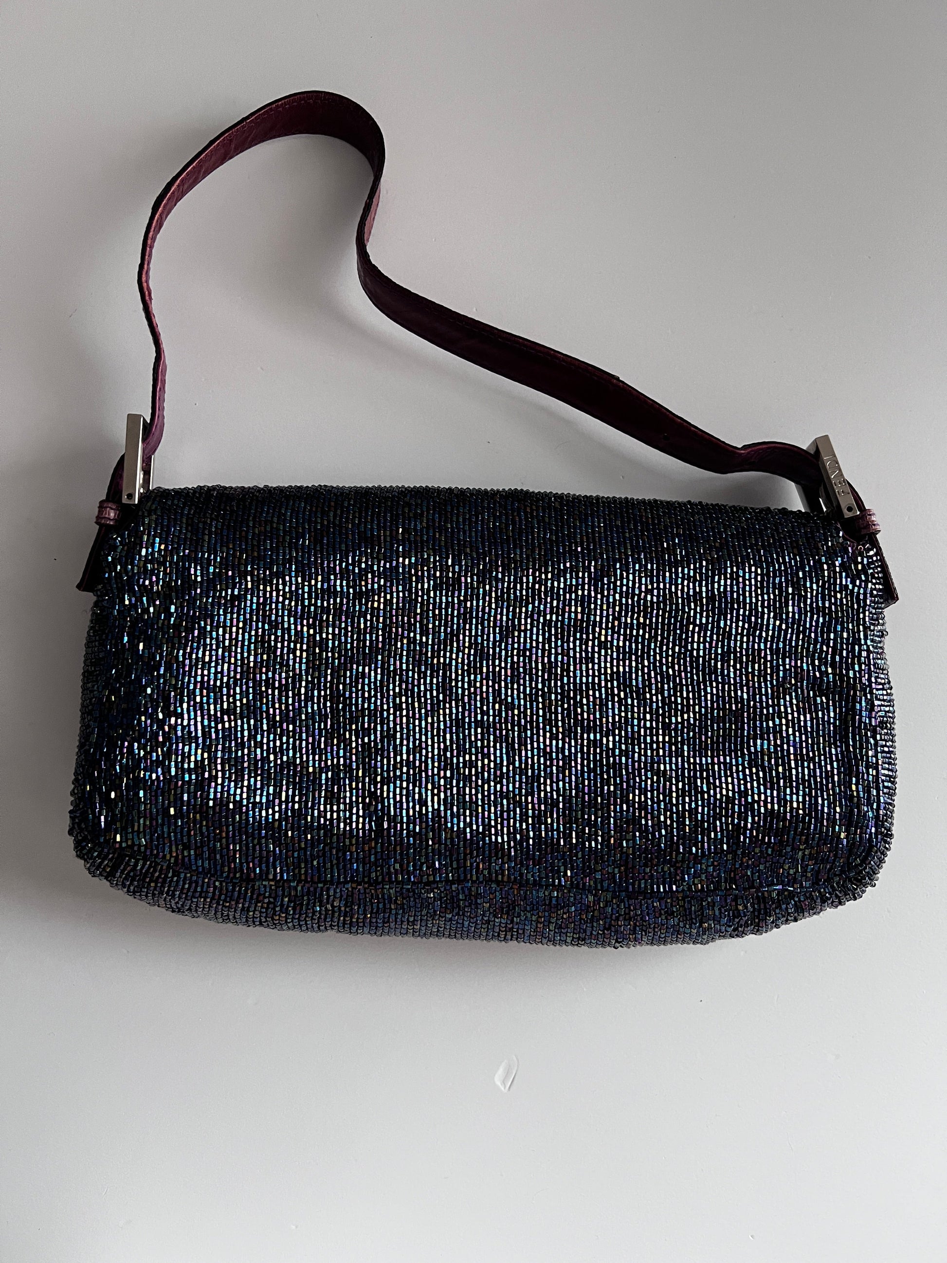 Fendi Vintage iridescent beaded lizard skin trimmed baguette