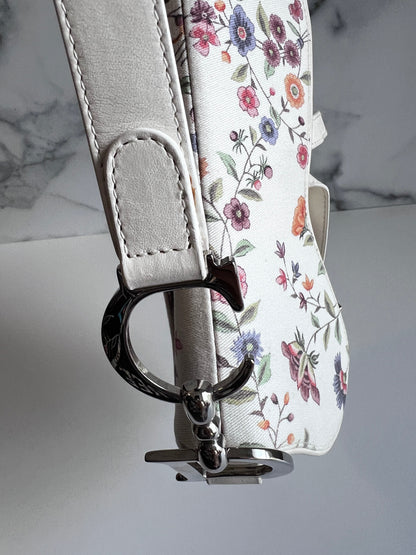 Dior limited edition white floral canva saddle bag