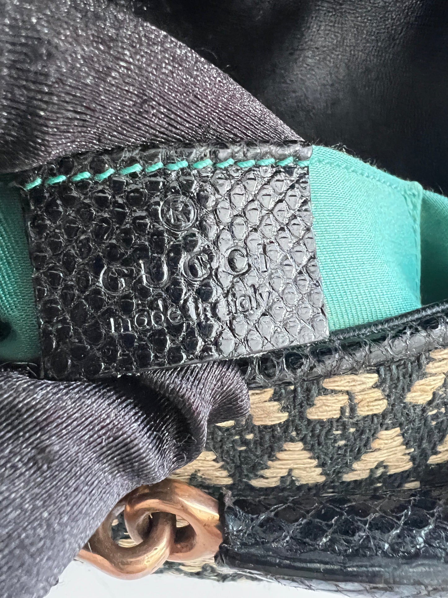 Vintage Gucci Raffia Embroidered Horsebit Chain Bag Medium