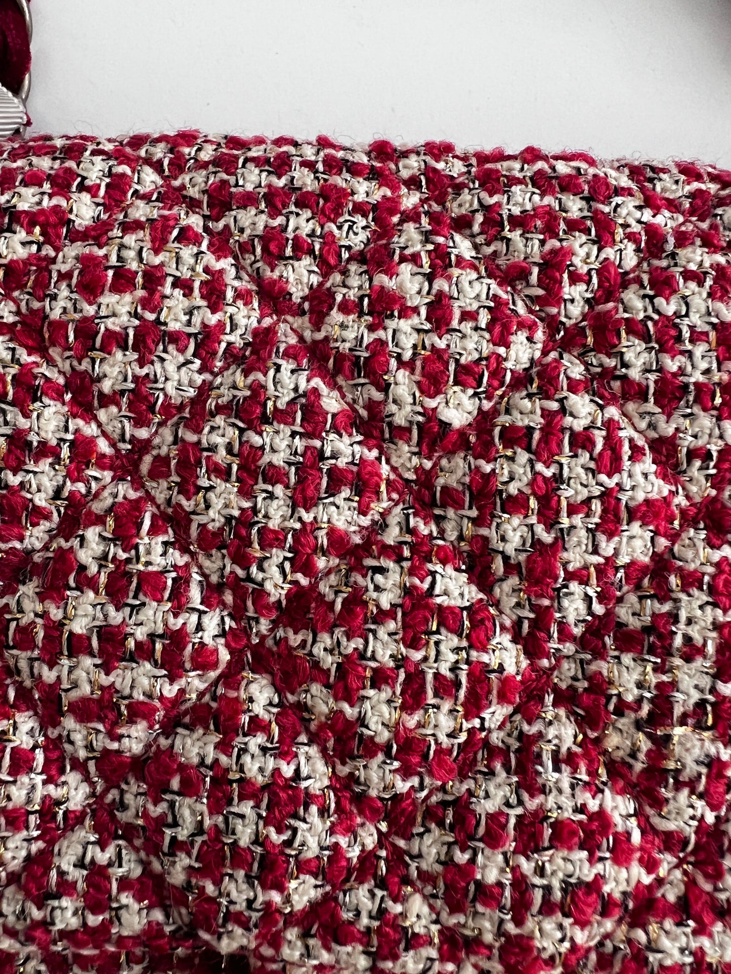 Chanel red velvet chain double flap tweed bag