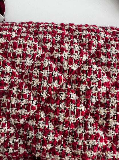 Chanel red velvet chain double flap tweed bag