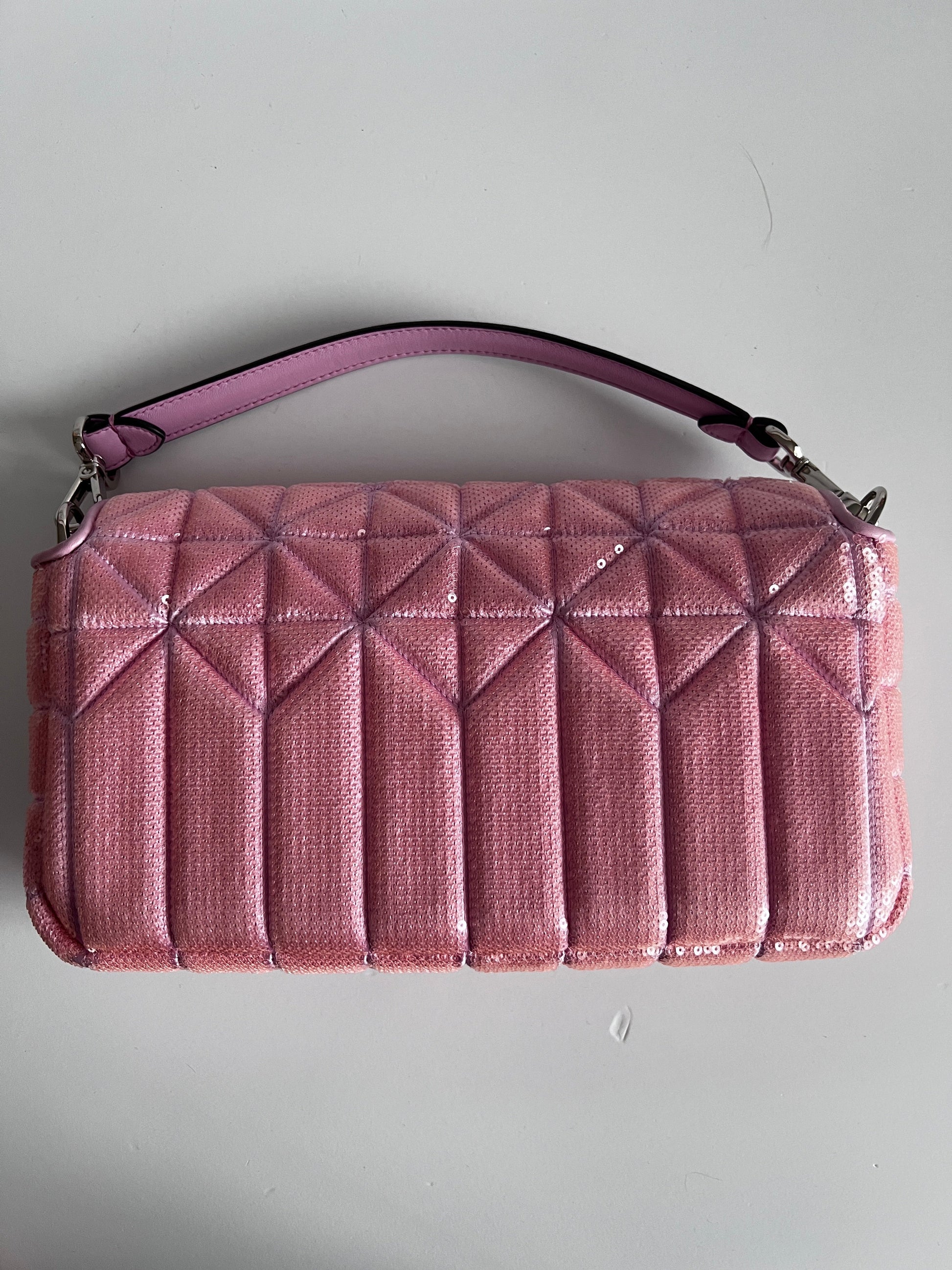 Fendi pink sequins replaceable magnetic buckle baguette