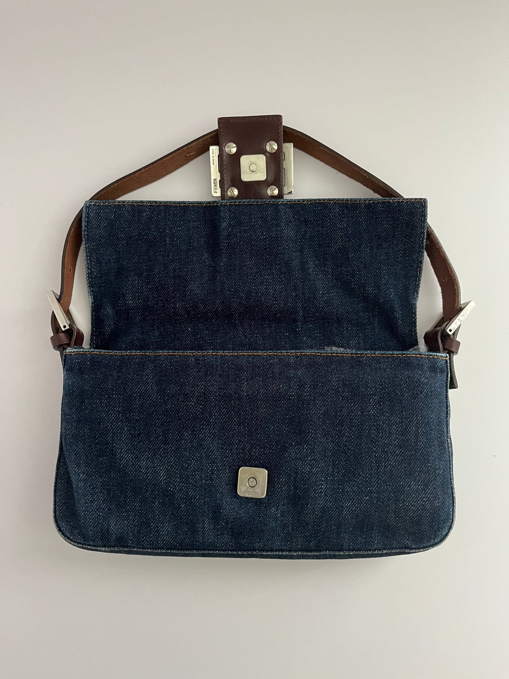 Fendi baguette blue jeans leather silver hardware shoulder bag